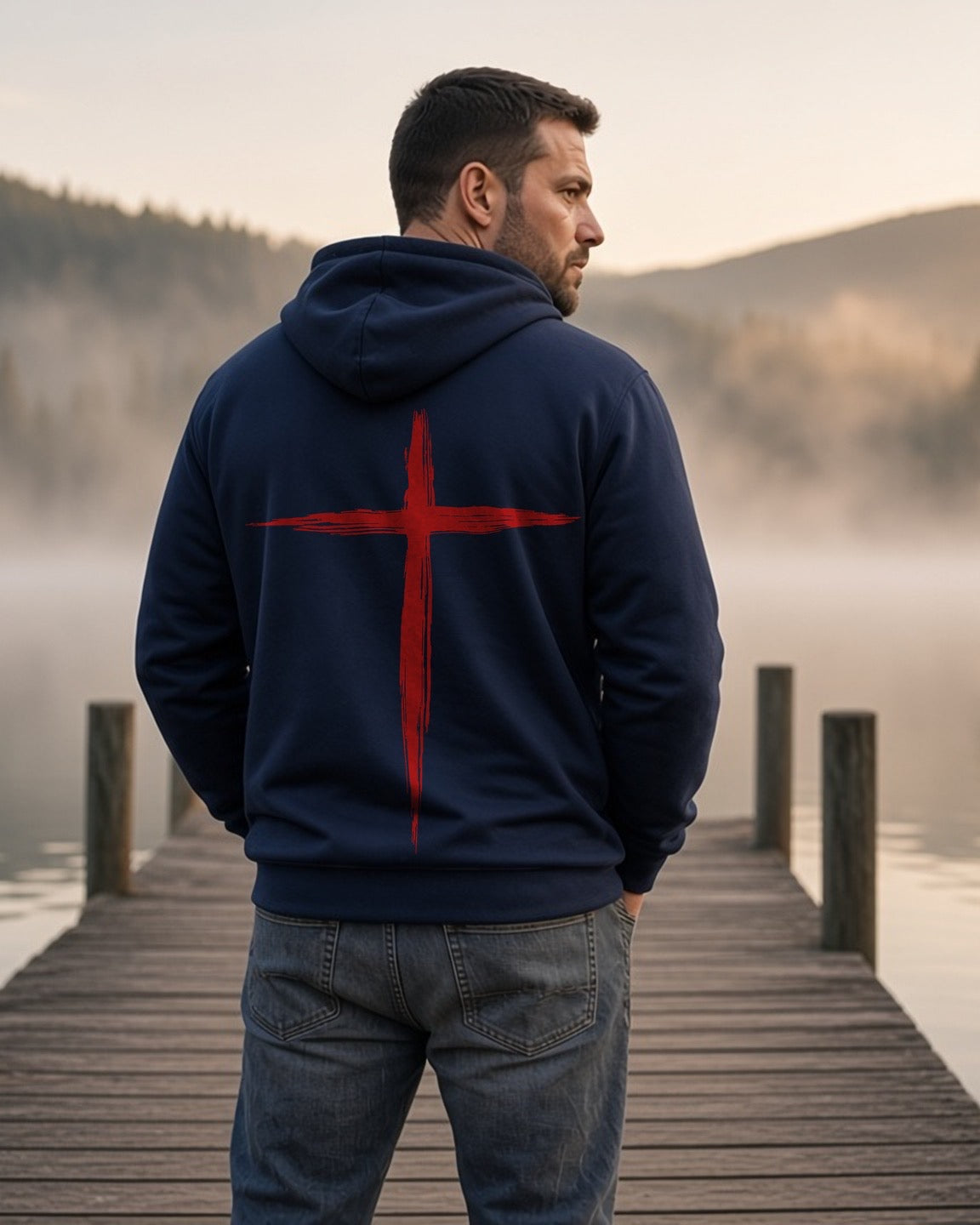 Throttle & Faith Cross Hoodie - Navy