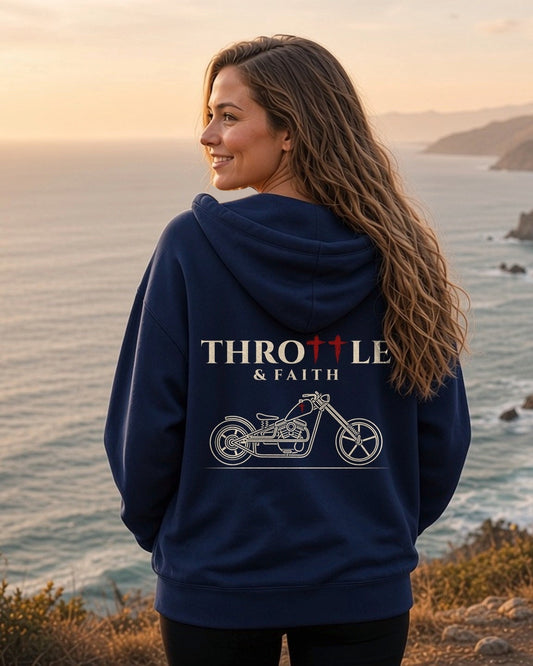 Throttle & Faith Chopper Hoodie - Navy