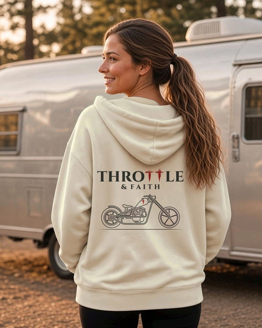 Throttle & Faith Chopper Hoodie - Tan